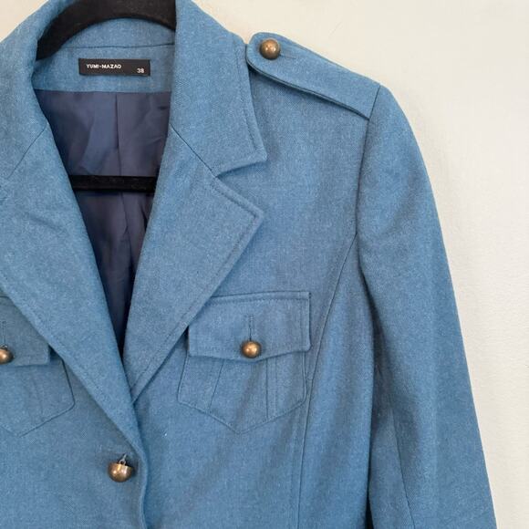 Yumi Mazao Jacket Womens 38 M Wool Career Military Business 2 Button Blazer Blue - Picture 4 of 10